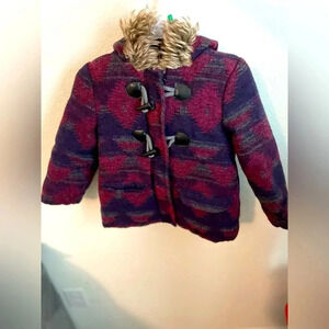 Joe Fresh Girls size 4 years Winter Coat Peacoat Parka w/ faux fur hood